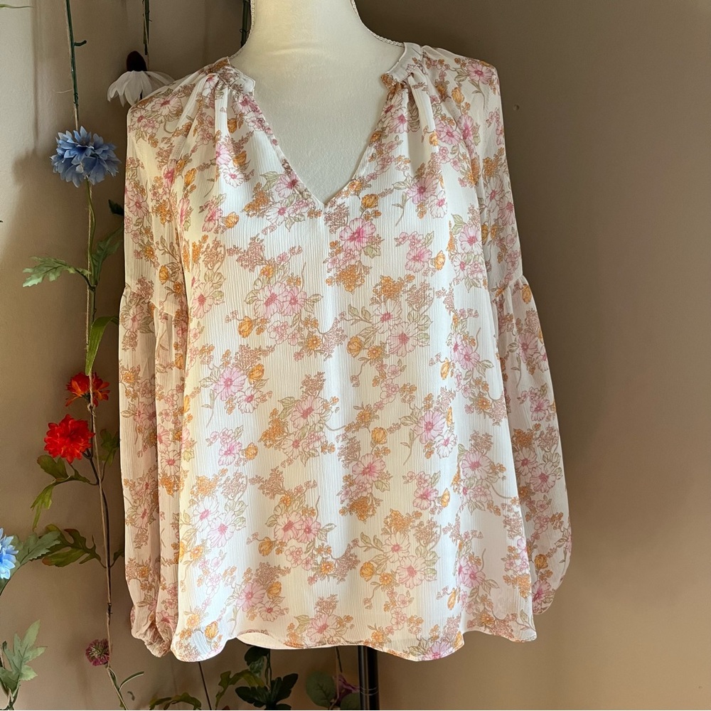 VICI Long Sleeve Cream and Pink Vintage floral blouse